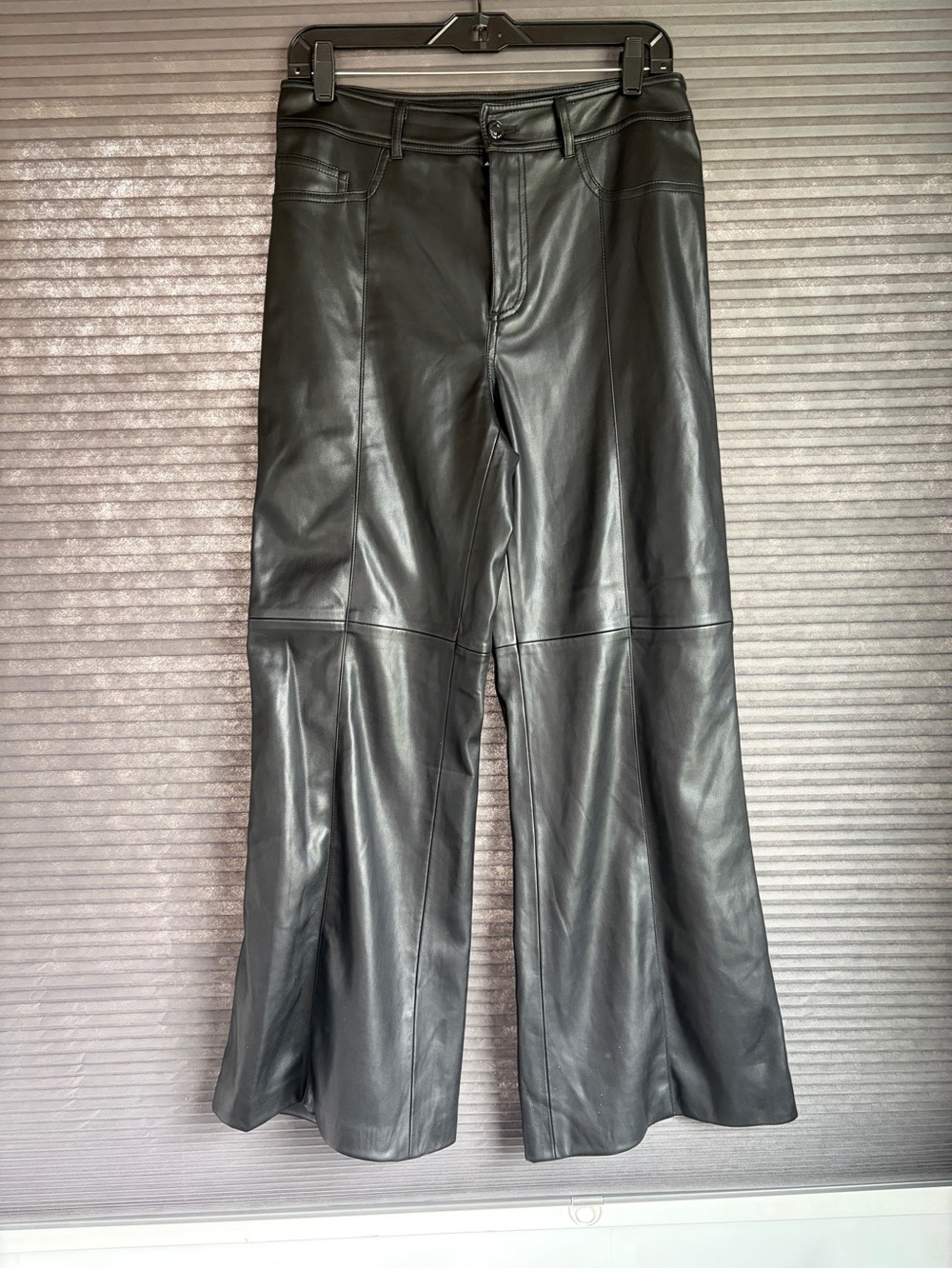Mango Black Faux Leather Wide Leg Pants